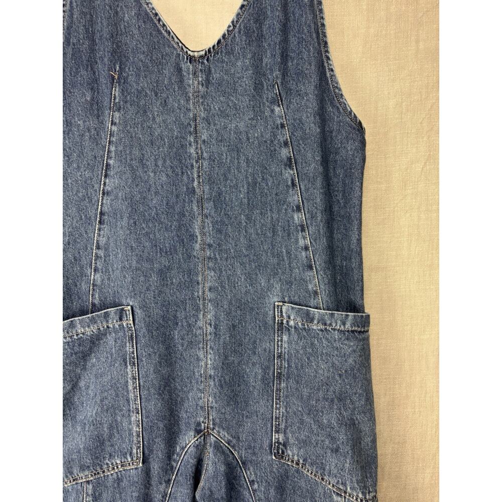 Free People We the Free High Roller Jumpsuit overall denim jeans Sz M Lagenlook - Picture 3 of 7